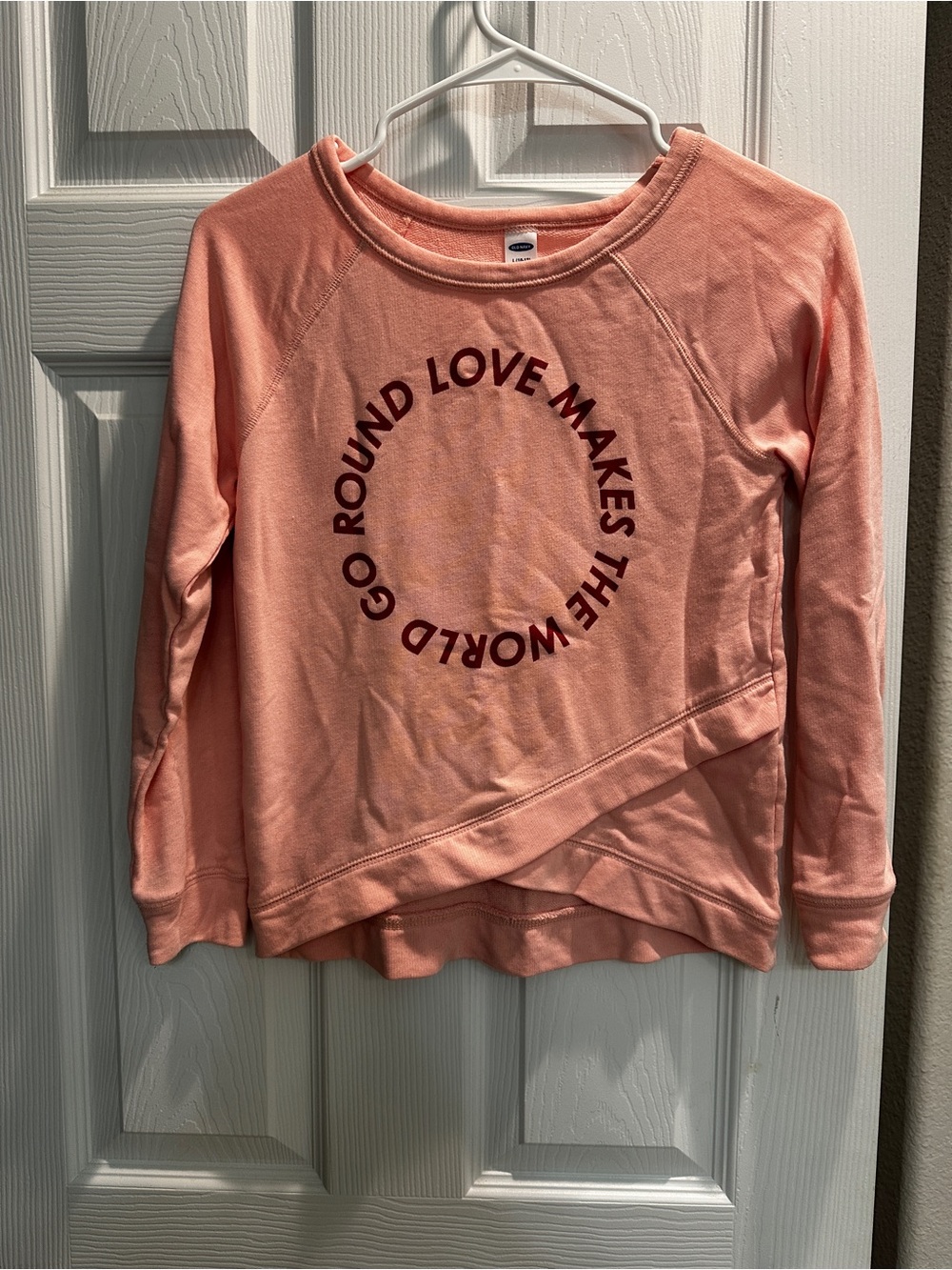 Old Navy Coral Pink Kids Graphic Sweatshirt - 'Love Makes The World Go Round'